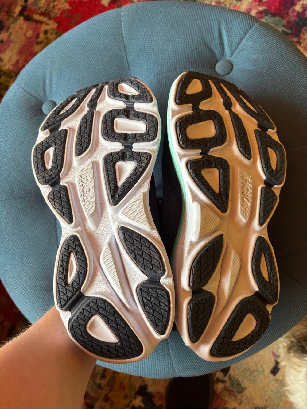 Hoka Navy Sneakers with Coral Logo and Mint Midsole - Picture 6 of 6